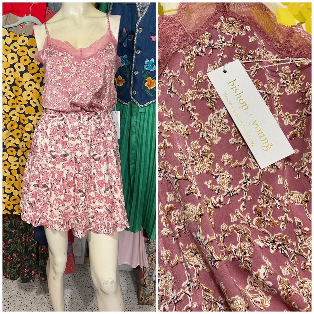 NEW Bishop + Young Lotus Lace Cami in Garden Print Size Small Pink Cream Gold
